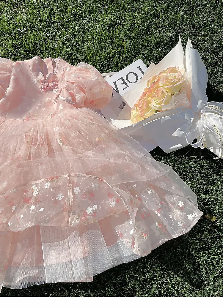 Girls /cheongsam Qipao Dress Set Style Cotton Dress Chinese for Kids Girl Full Children Summer Manufacturer Ball Gown Sunny Pink