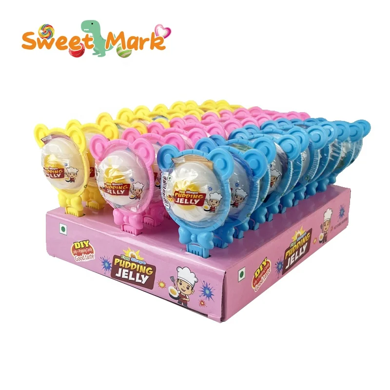 Halal jelly pudding display jar 3d egg jelly candy with sour popping powder
