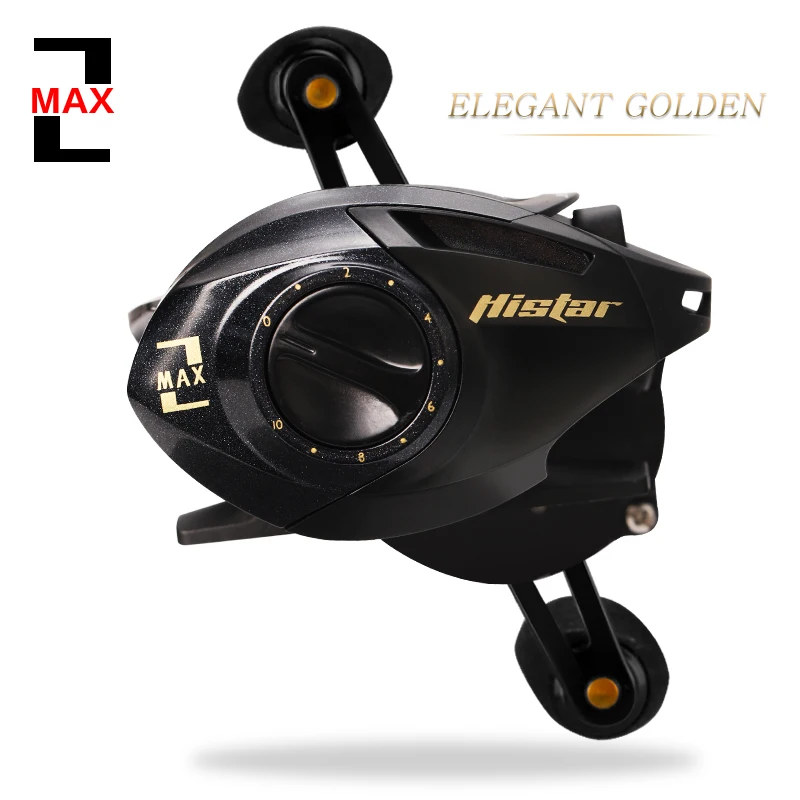 HISTAR 5+1 BBs 6.3:1 High Gear Ratio 8KG Drag Power MAX Series Dual Brake System Gold Baitcasting Fishing Reel