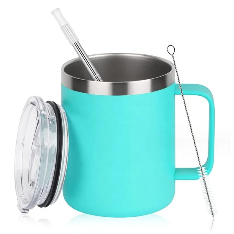 12/14oz custom stainless steel vacuum insulated coffee drink glass cup stemless wine beer tumbler cups with metal handle