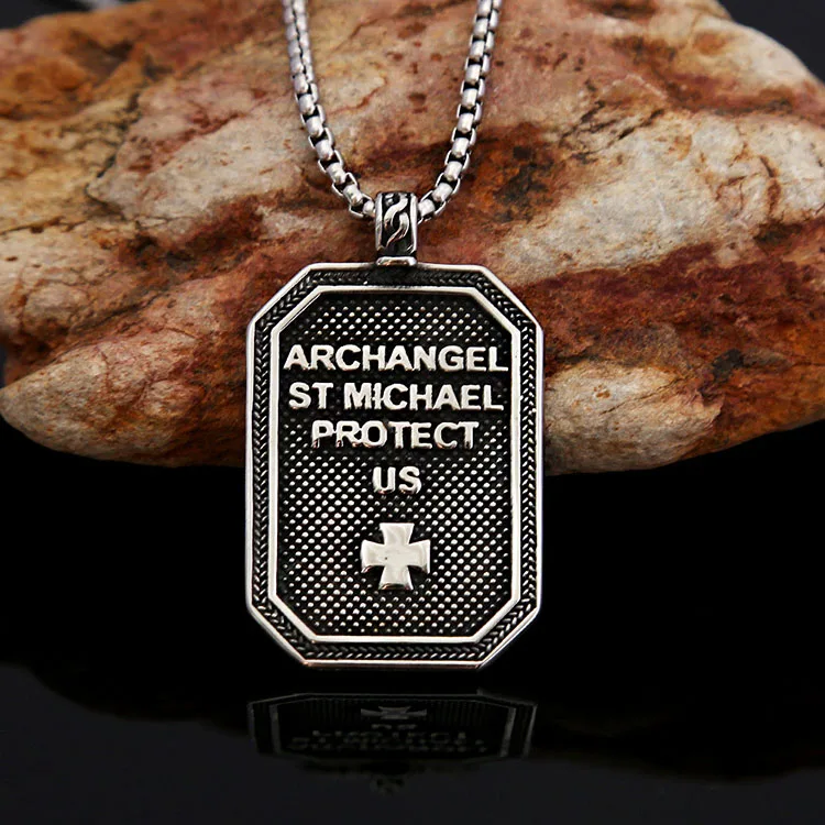 Custom Wholesale Stainless Steel Saint Michael Archangel Religious Symbol Necklace Men Amulet Pendant Vintage Jewelry