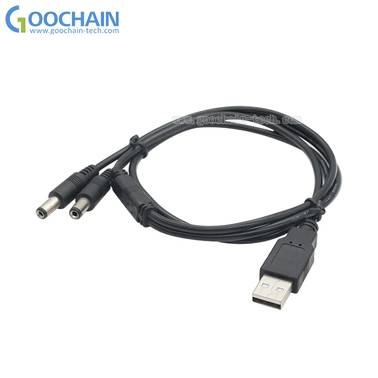 5 в 2 а 1 м черный 20AWG USB A штекер к двойному DC 5525 DC Цилиндрический разъем зарядное устройство Кабель питания