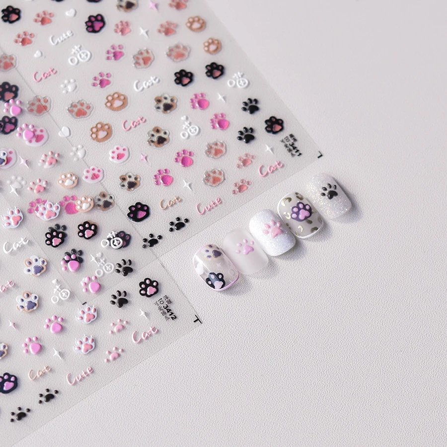 Wholesale Factory New arrival nail sticker self-adhesive 5d emboss sticker Cute Cat Claw nail stickers