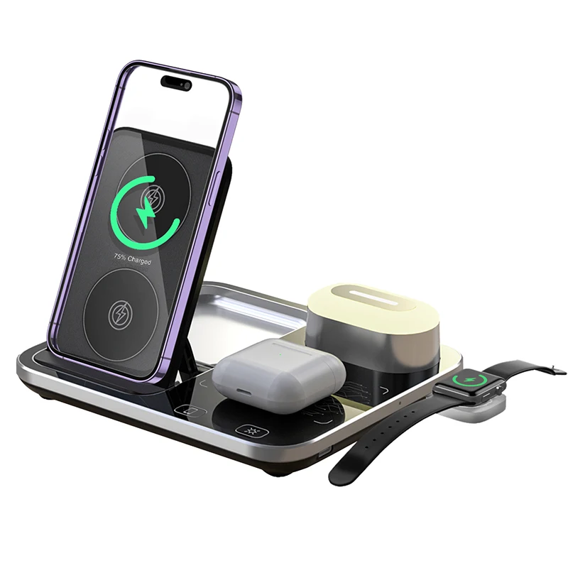 Top selling products 2023 3 in 1 Wireless Charger RGB Night Light Phone Holder For Iphone 14Pro Max For Watch For Airpod Charger