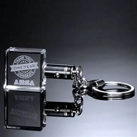 Custom 3d laser engraving Muslim Islam LED Crystal Keychain for Souvenir gift