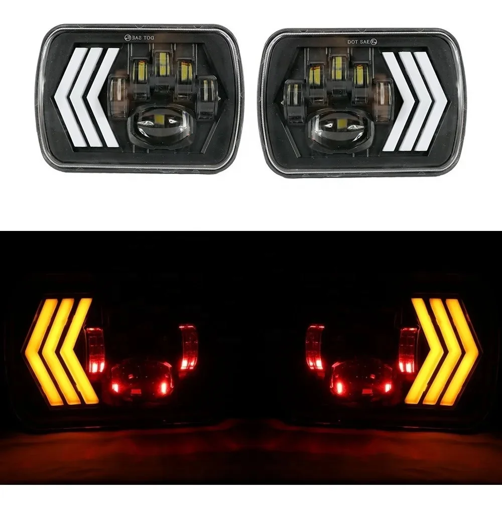 Par Faros 7x6 5x7 Jeeps Lupa Drl Blanco Ambar Flechas 4x4 55w