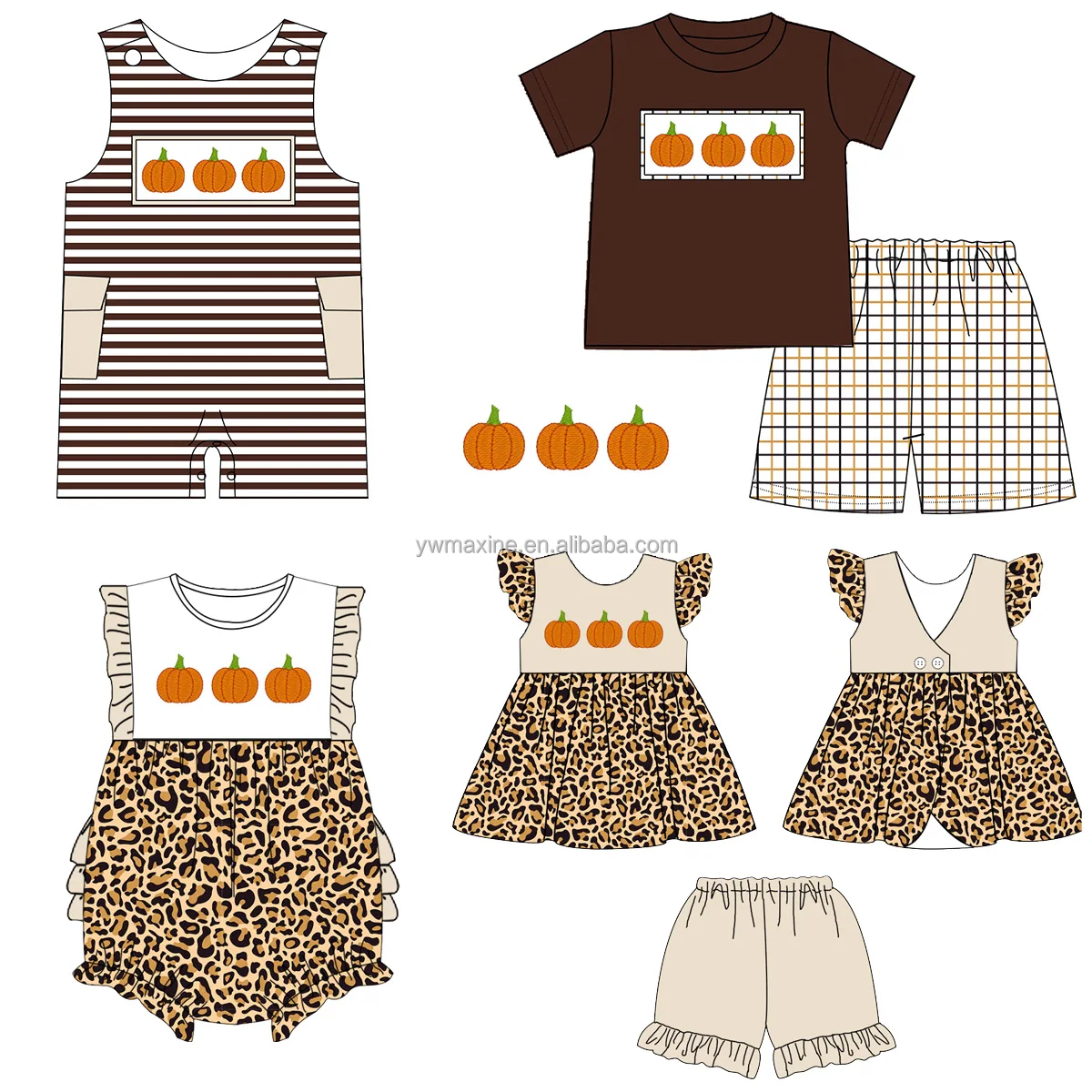 2022 Wholesale custom casual toddler boy shorts sets boutique pumpkin applique cute 2 pieces halloween baby boy outfits