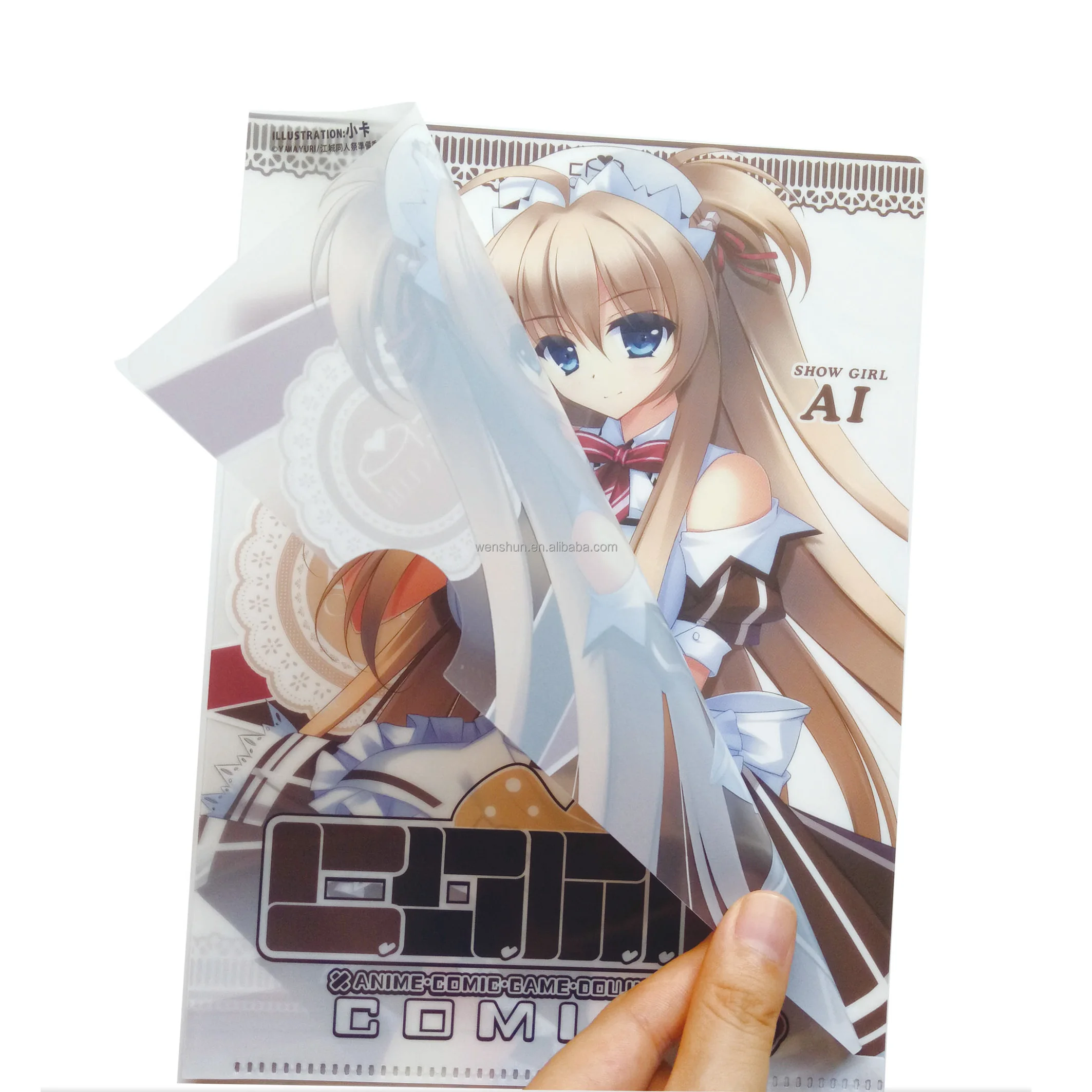 Custom Durable A3 A4 A5 Size L Shape PP/PVC Japanese Plastic File Folder with Cartoon