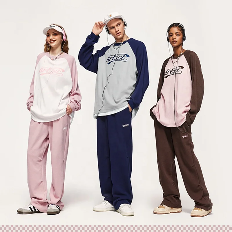 INFLATION Raglan Sleeve Men hoodies sweatshirt Walf checks embroidery Tracksuit Men hoodie and Sweatpants set