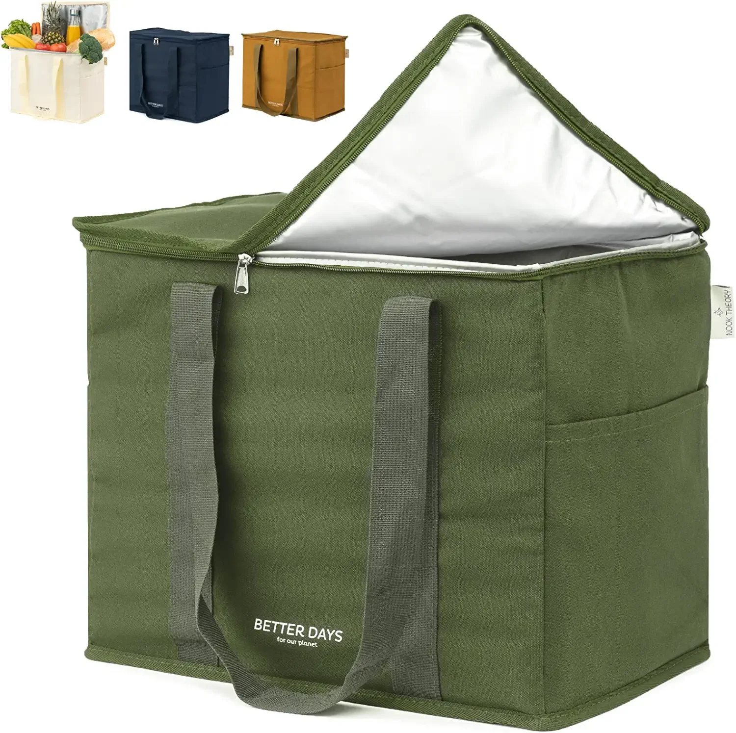 Insulated Cooler Bags with Zipper Closure,Reusable Grocery Shopping Bags Keep Food Hot or Cold