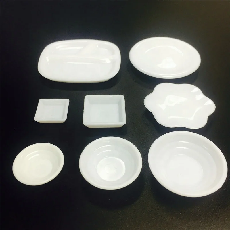 Miniature Plastic Tableware Pure White Bowls and Saucer Set for Dollhouse