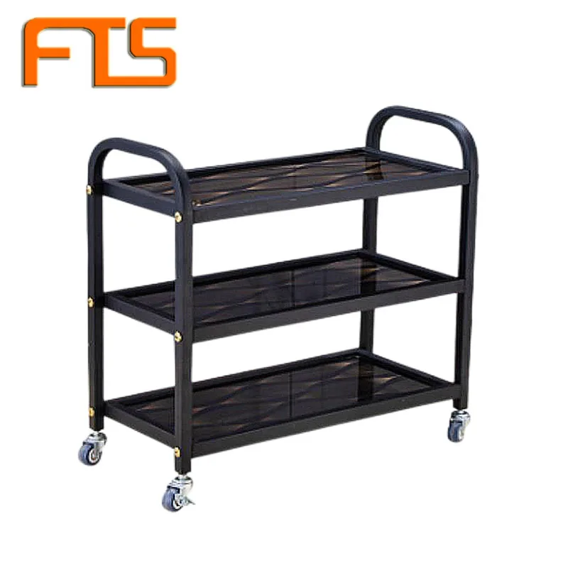 FTS Hotel Kitchen Hand Food Cart Wheel Stainless Steel Tea Bar Metal Coffee Mini 4 Truck Serving Trolley