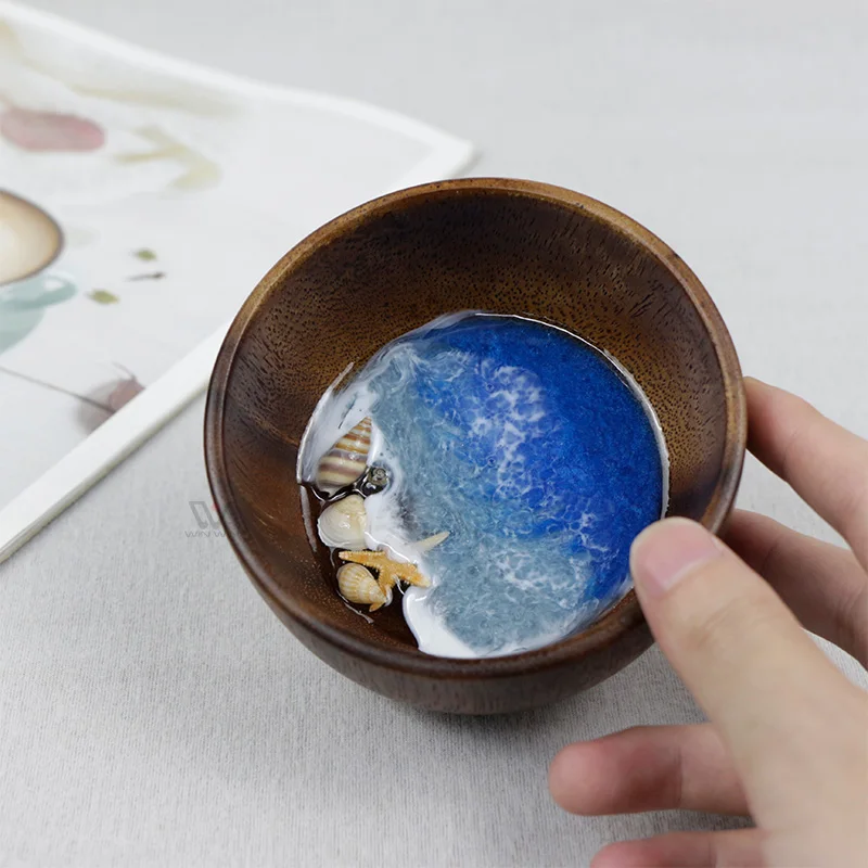 Souvenir Business Gift Wooden Wave Handmade Bowel Gift Abalone Flower Wood Material Artificial