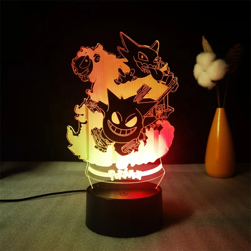 Luminous Acrylic 3D Night Lamp Colorful Changing ABS Base Anime Night Light Decoration Pikachu Lamp LED Base Cartoon Kids Gift