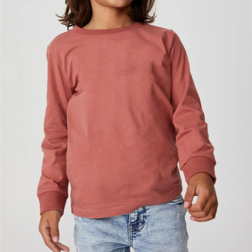 Stretch Ribbed Cuffs Customs Children Cotton Clothing Round Collar Kids Spring High Quality Wholesale Long Sleeves Boys Tops