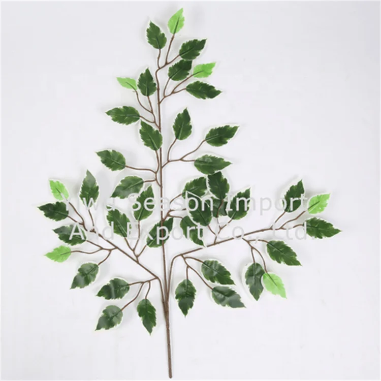 2021 New Artificial Leaves Wholesale Simulation Banyan Leaves Sztuczne Kwiaty Decoration Green Plastic Carton Box Modern Trees