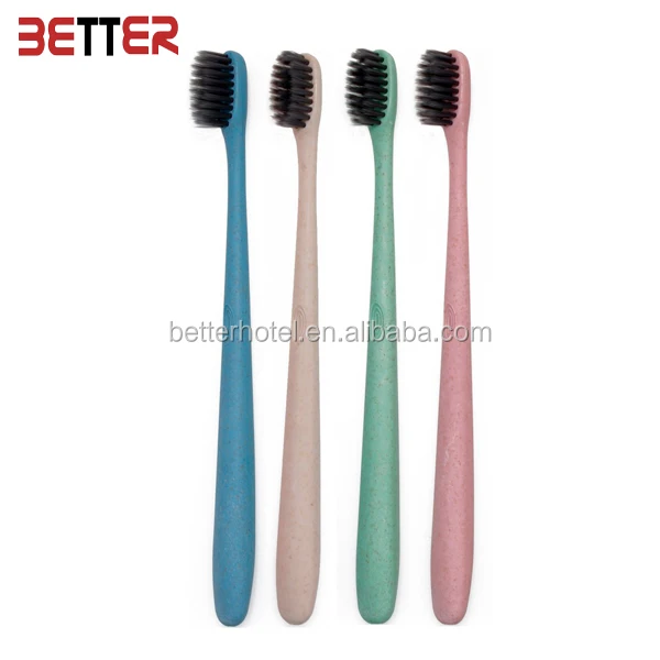 wheat  straw  bamboo charcoal adult toothbrush with multi color handle