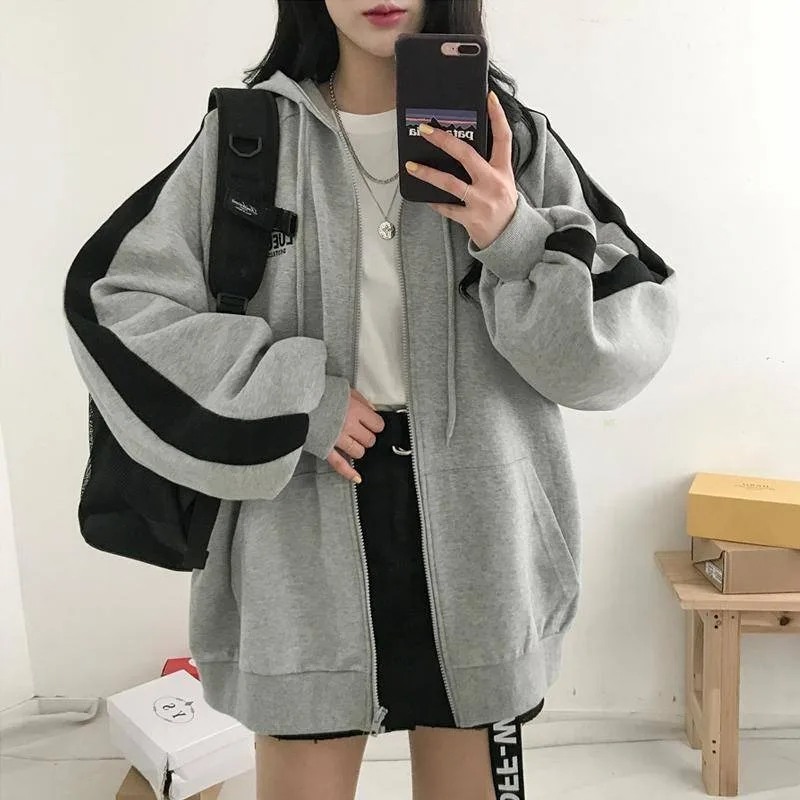 Zip Up Sweatshirt Women Long Sleeve Hoodies for Women Spring 2021 Fashion Korean Oversized Zipper Hoodie Casual Sweatshirt