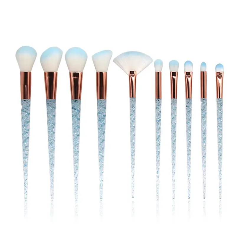 10pcs Rainbow Makeup Brush Set with ABS Diamond Handle Foundation Eye Shadow Blush Series Powder Make up Brushes with Bag