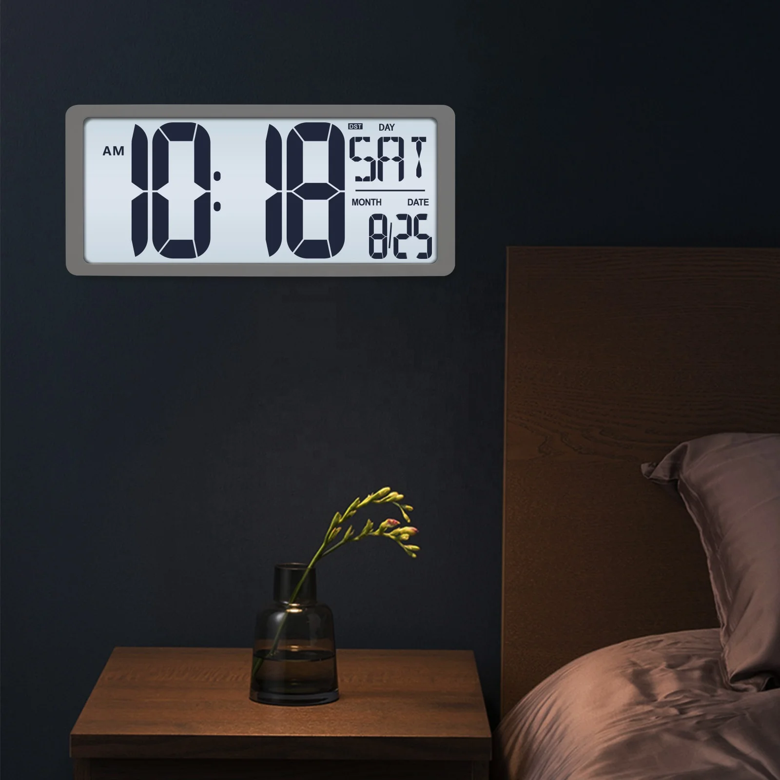 16.9-Inch Extra Large Digital LCD Wall Clock with Back Light Alarm Calendar Temperature Countdown Timer for Home Decoration