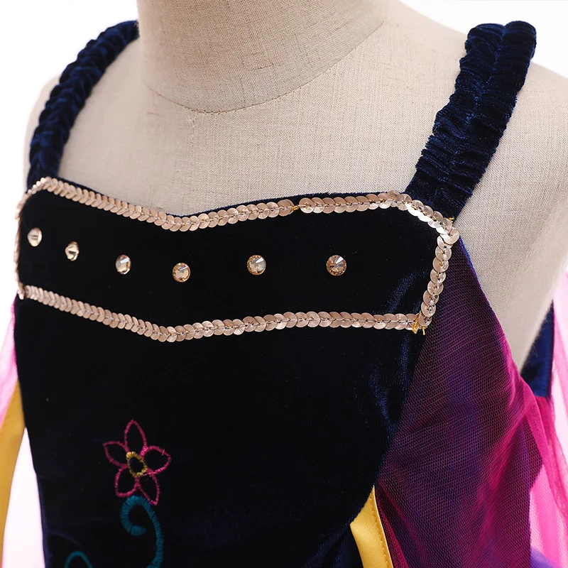 
2020 3-8 Years Girls Anna Elsa Dress with trailing Children Princess Party Cosplay Costume Children Fantasy dark blue dress 