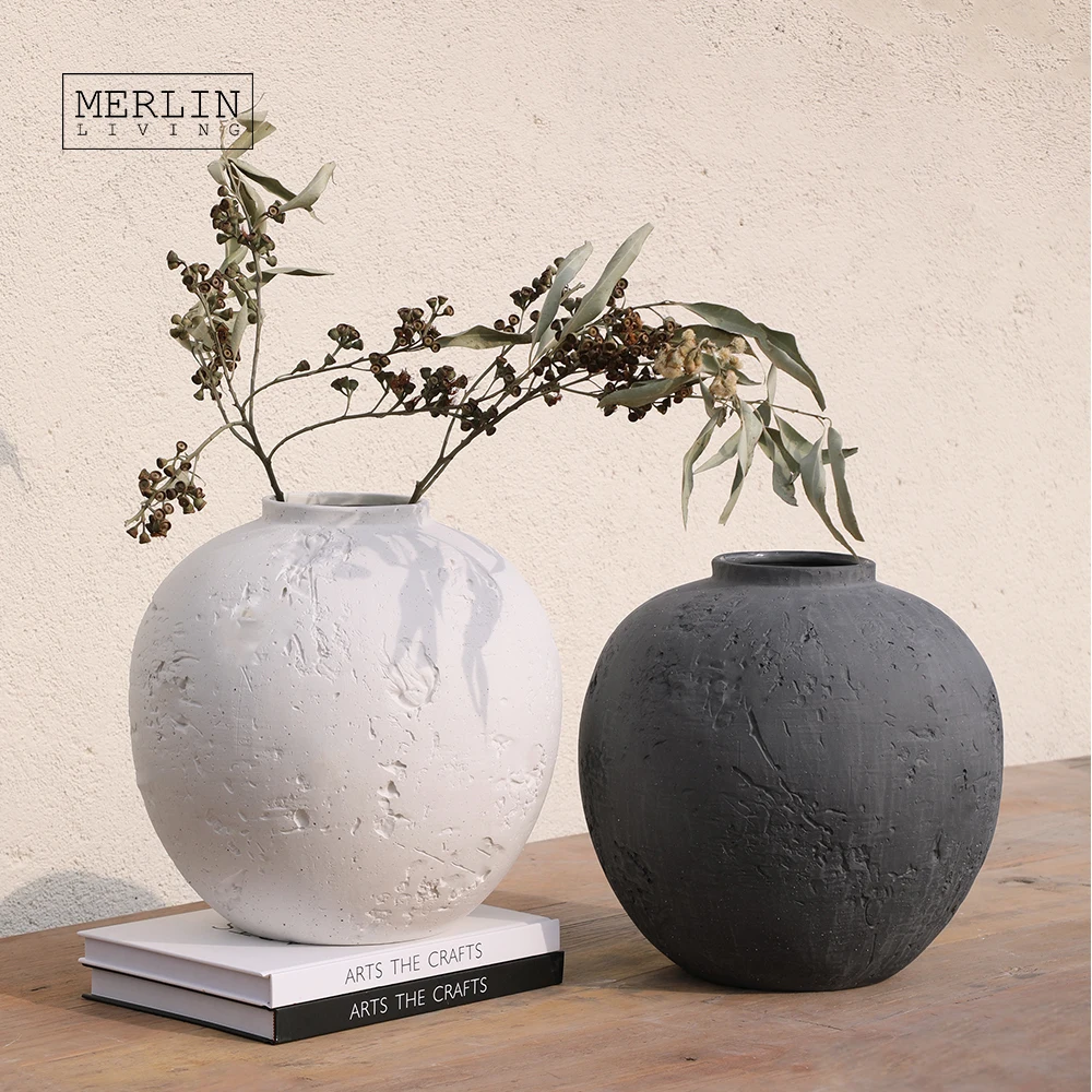 Merlin Living Artstone Cave Stone Nordic Ceramic Flower Vase White Flower Vase For Home Wedding Vase Chaozhou Ceramic Factory