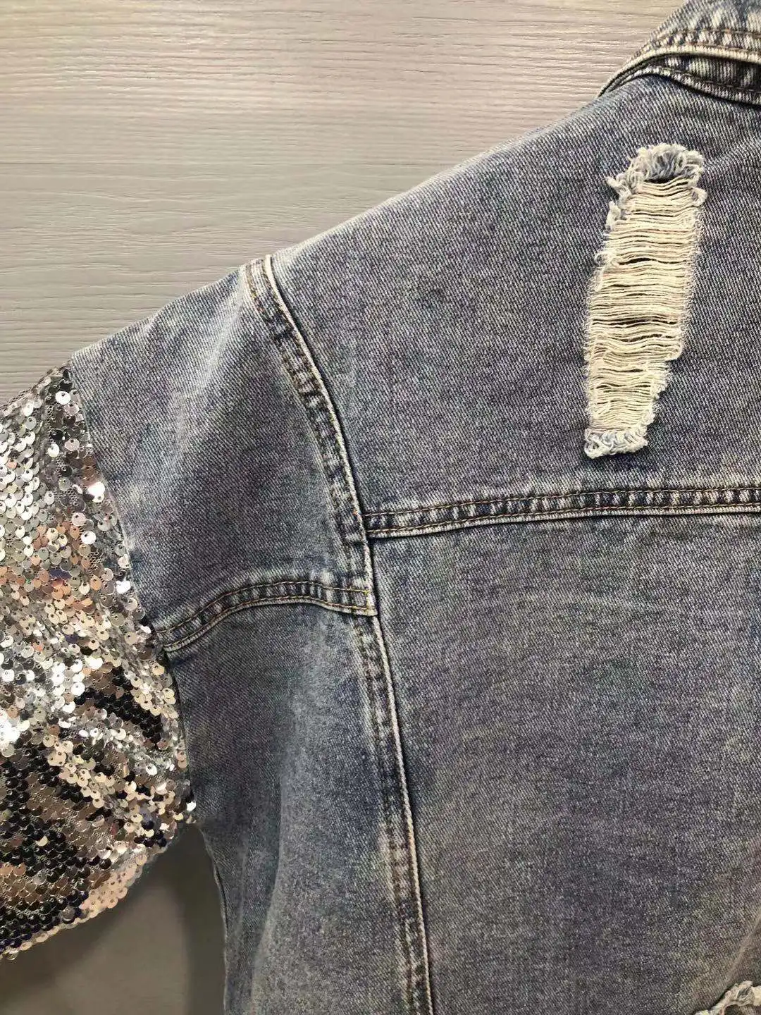 WOMEN DENIM JACKET WITH BLING BLING SLEEVES
