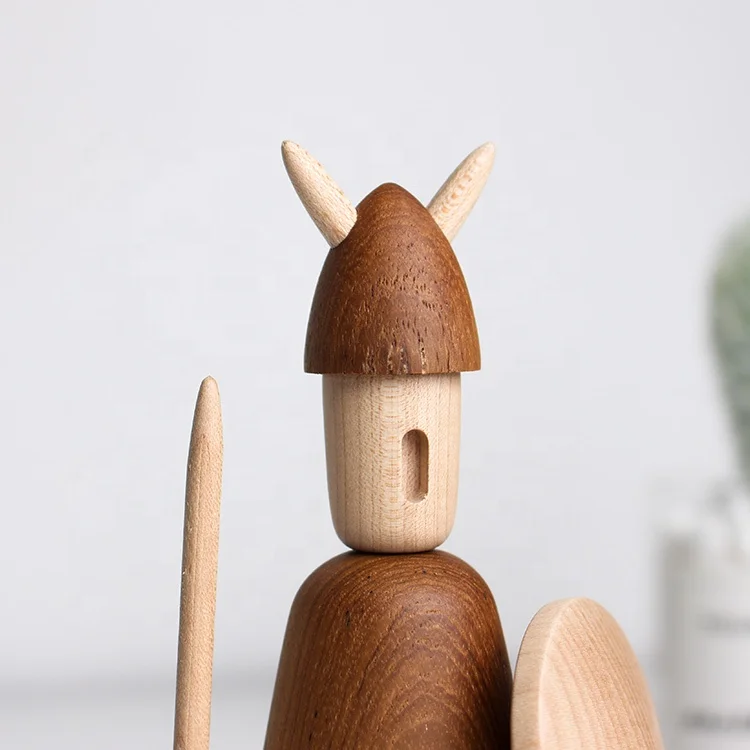 
New Arrival Nordic Viking Miniature Wooden Puppet Creative Figurines Home Decor Statue teak Wooden Ornament Kids New Year Gifts 