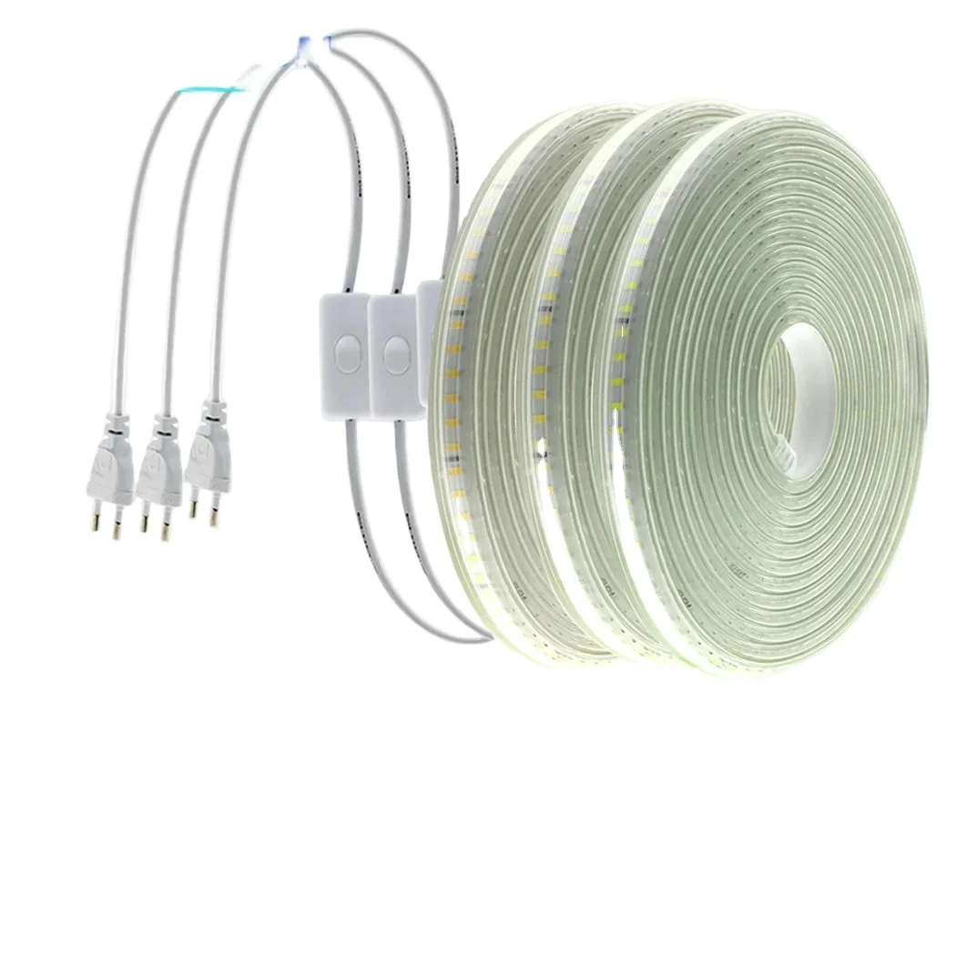 220V LED Strip 120LEDs 10W/m with EU Plug and Switch Not Dazzling Flexible LED Light Waterproof Outdoor Use LED Tape