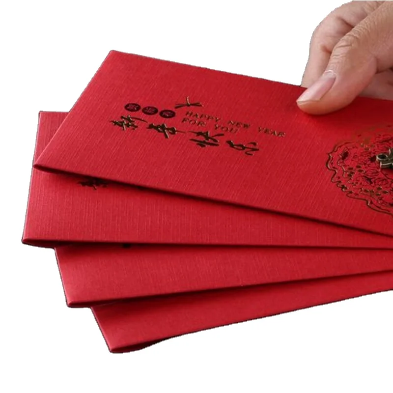 Custom Design Gold Foil Red Envelope Decoration Wedding Invitation Envelope Card New Year Red Pocket