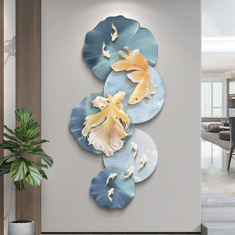 Modern Nine Fish Picture Led Light Painting Background Wall Decoration Wall Art With Led Lights 3D Wall Painting