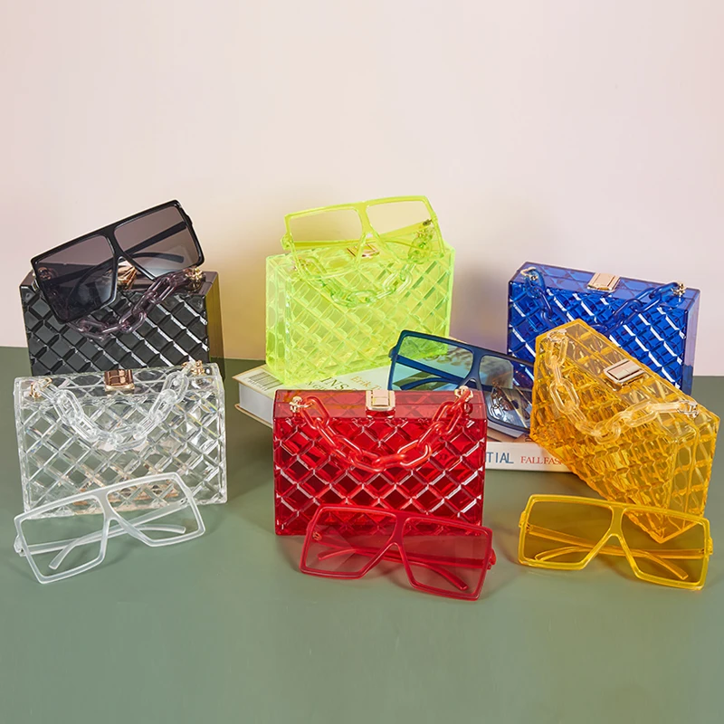  2021 кошельки и сумки Jelly оптовая продажа прозрачный кошелек для девушек женщин клатч акриловая сумка набор солнцезащитных