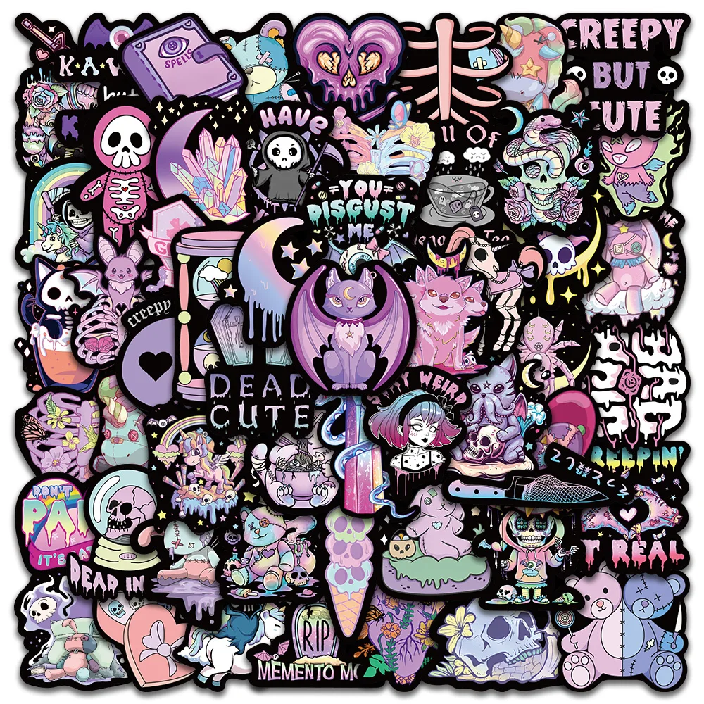 56pcs Cartoon Kawaii Gothic Halloween Stickers Aesthetic Graffiti Stickers Diy Luggage Car Laptop Motorcycle Waterproof Sticker