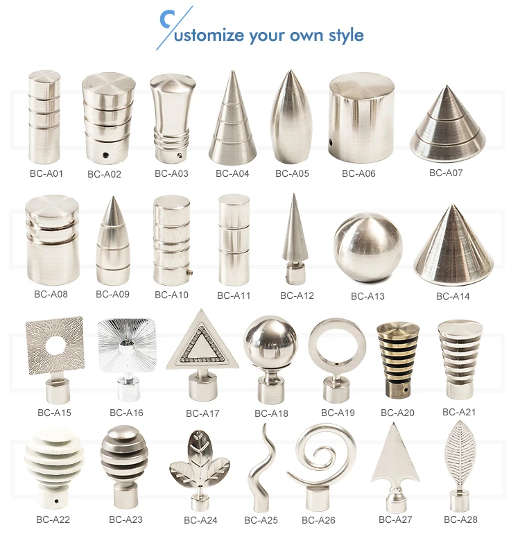 Factory Direct Curtain Accessories Pole Finials Arrow Curtain Rod Finials Aluminium Curtain Rod Set