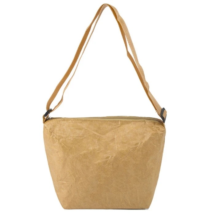 Custom Recycle Eco-friendly Waterproof Strong Dupont Brown Paper Tyvek Shoulder Long Strap Shopping Tote Bag