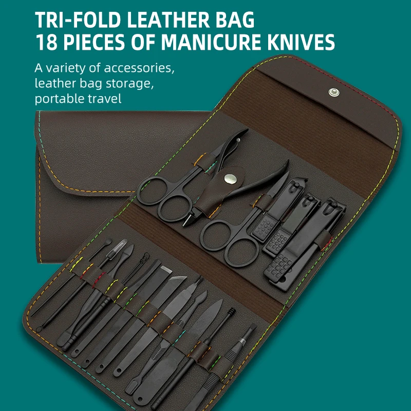 18 / 16 / 10 Pcs Private Label Stainless Steel Nail Cutter Manicure Nail Clippers Kit Tools Manicure Pedicure Set