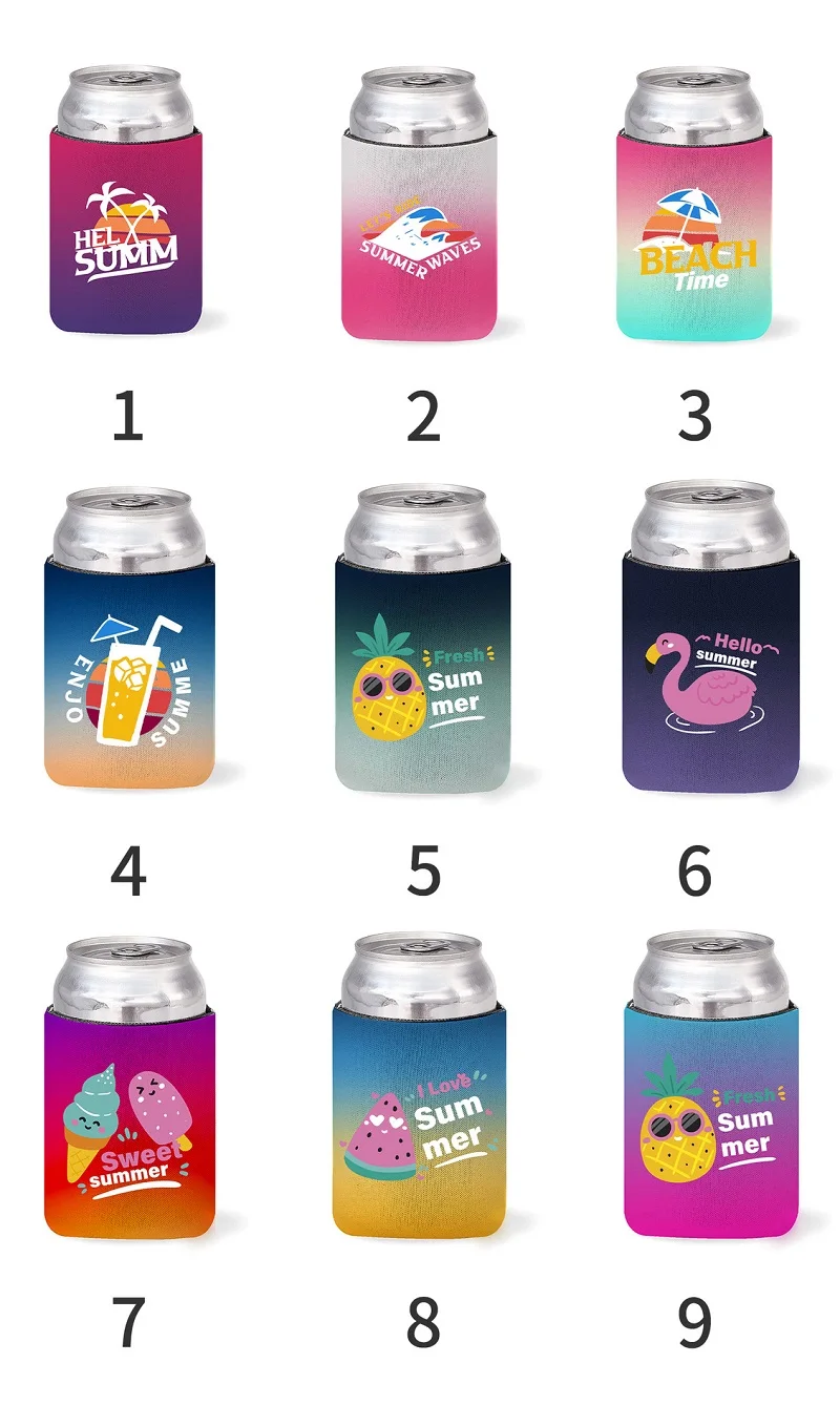 Custom gradient color creative personalize beach neoprene beer can cooler sleeve coozies for summer party favor