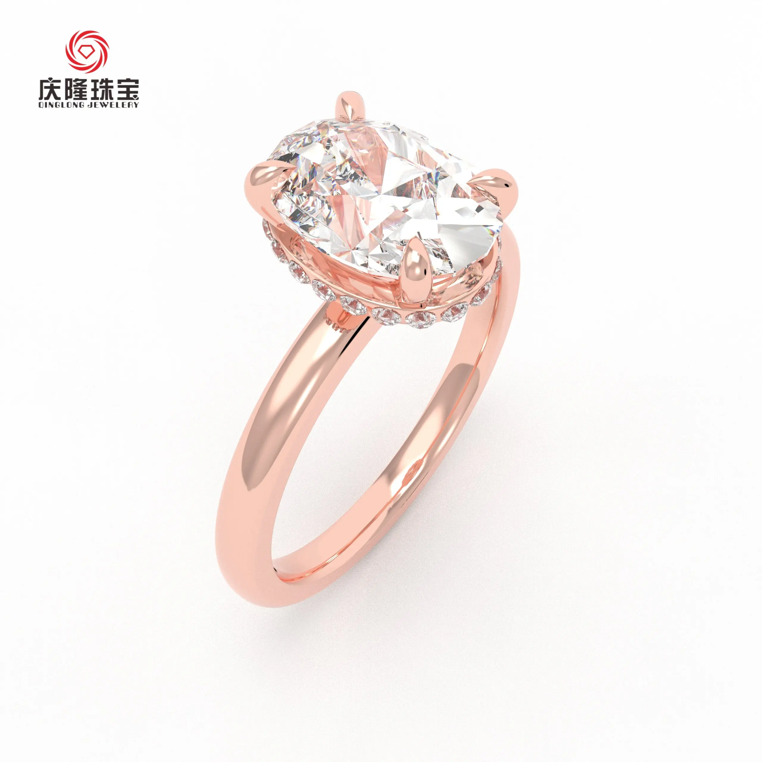 Spacious women jewelry 14k 18k solid gold 1ct oval lab diamond invisible halo wedding engagement proposal ring