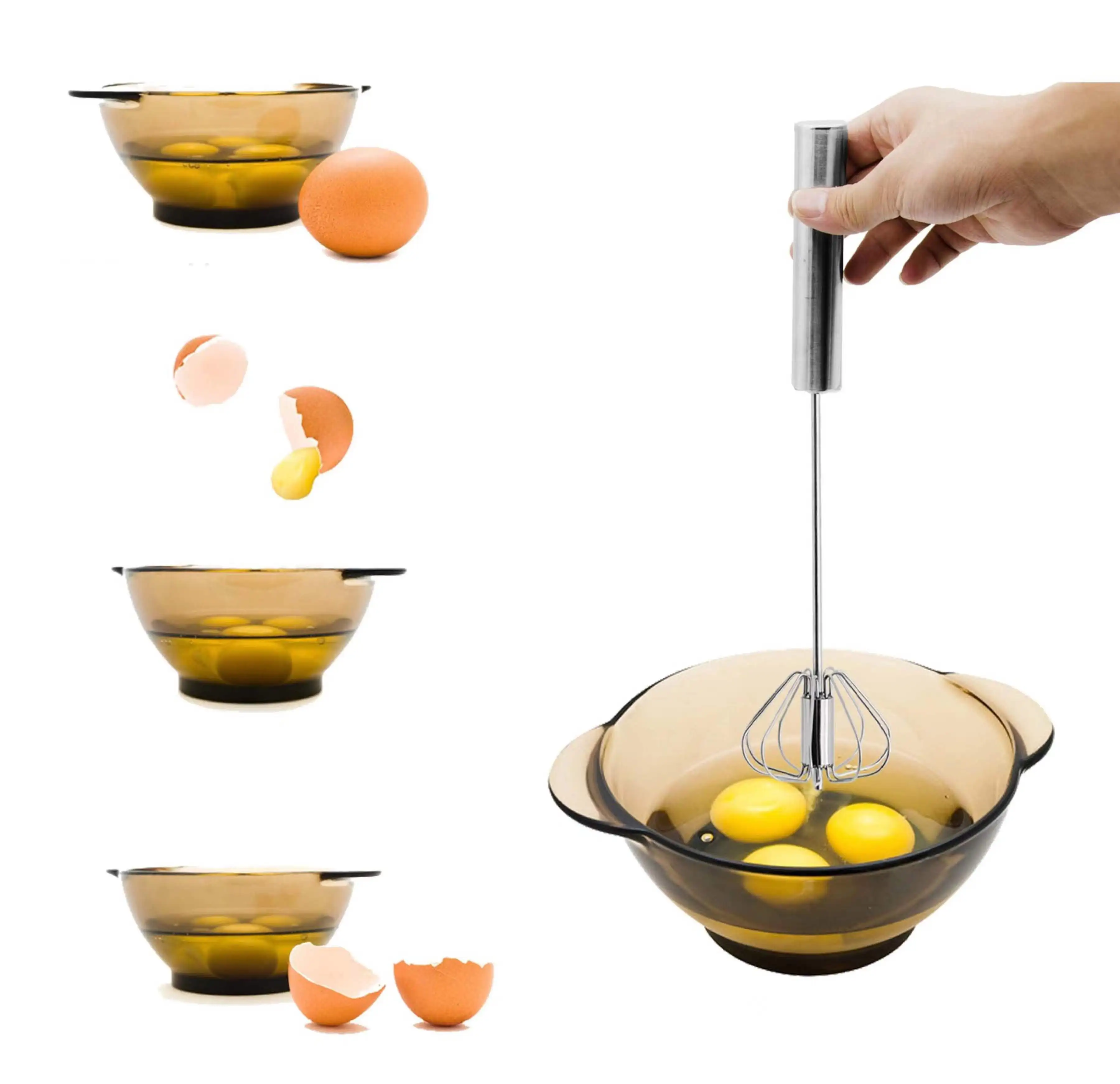 Semi-automatic Egg Beater Stainless Steel Egg Whisk Manual Hand Mixer Self Turning Egg Stirrer Kitchen Accessories