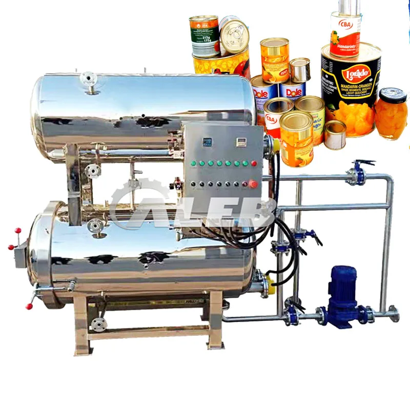 horizontal pressure steam vapor water spray olive beef meat tuna food canning pouch jars pouch