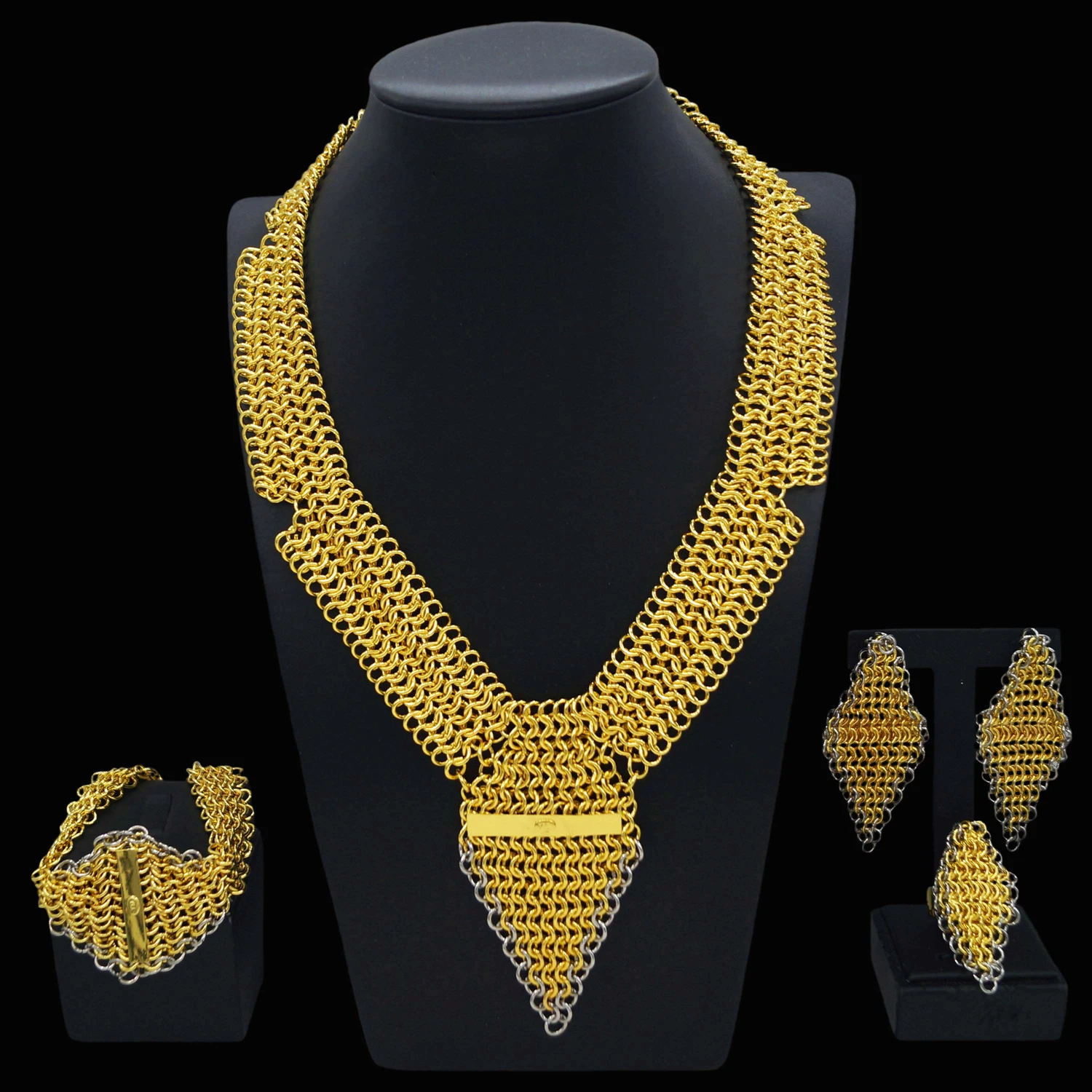 Zhuerrui new 24k gold-plated jewelry set Italian luxury hollow chain Dubai jewelry Bride wedding jewelry 4-piece gift boxH50086