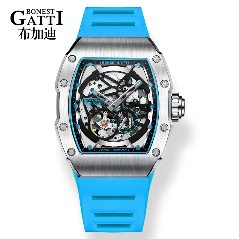 Brand Your Own Logo Hollow Out Rubber Strap Wristwatch Luxury Mechanical Automatic Wrist Men Watch