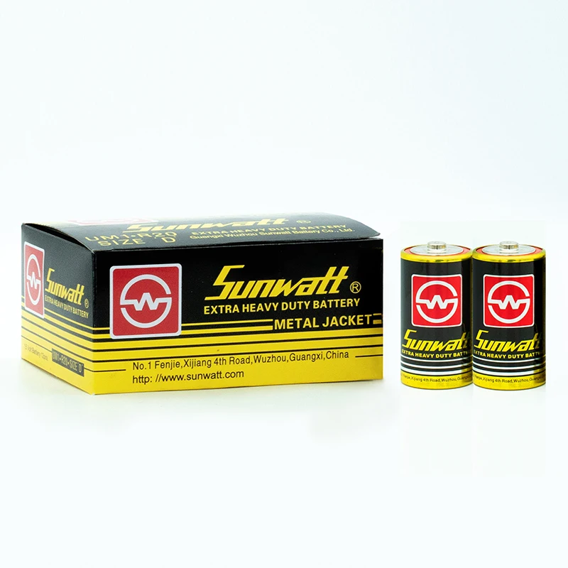 SUNWATT R20 UM1 Заводская поставка 1 5 В сухая Первичная батарея размер D модель CR1225 шаблон цилиндра сертифицирован MSDS