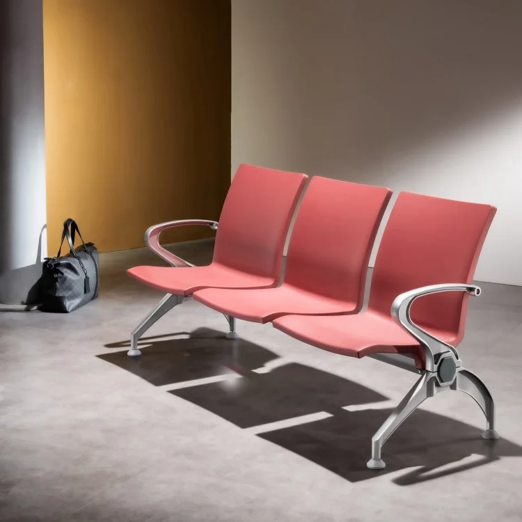 Factory customizable polyurethane (PU) waiting chair, super load-bearing aluminum alloy hands and feet 2-seater airport chair.