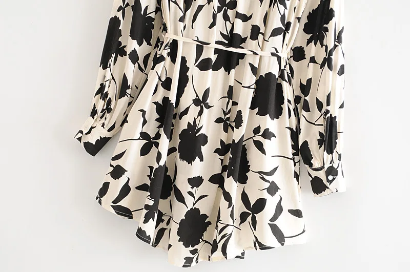 Summer New Women Casual Rayon Cotton Blouse Lady Holiday Style Floral printed Sashes Lace up Slim Loose Button Long Shirt Tops