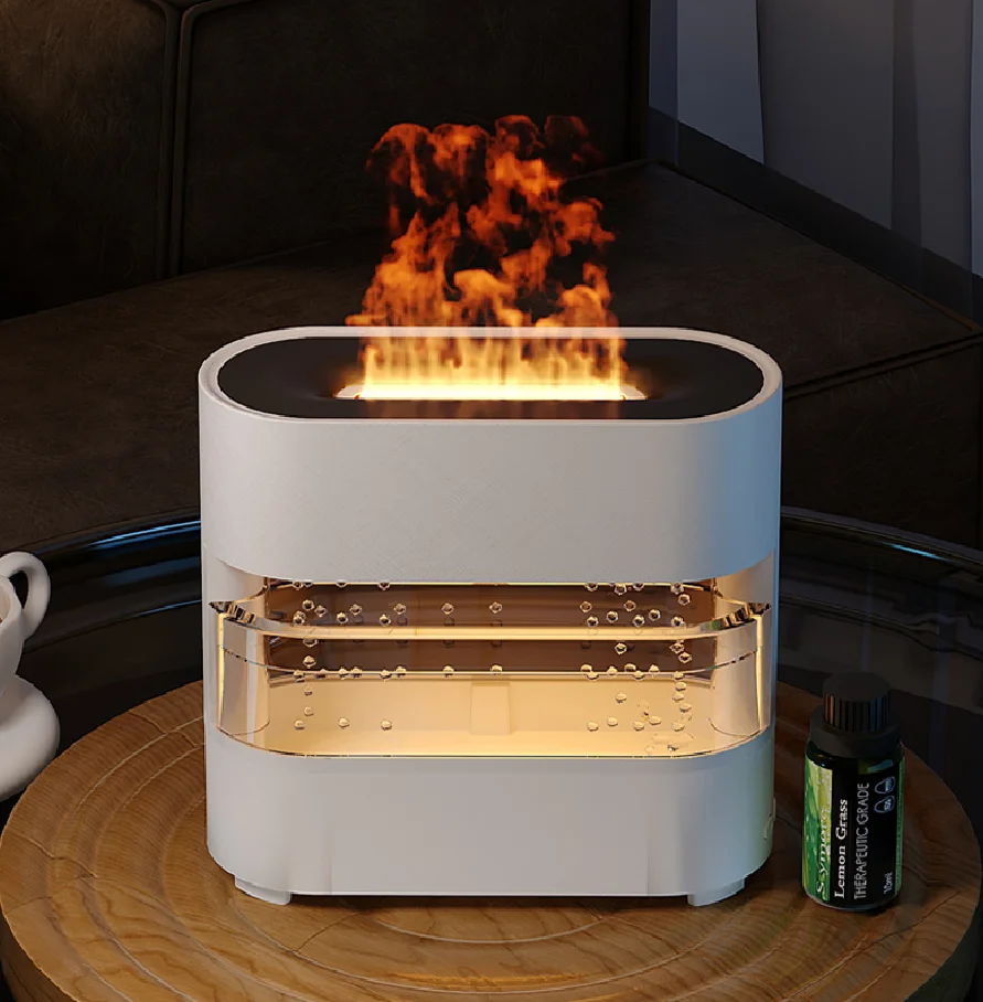 new arrivals 2024 electronic gadgets fireplace shape rain drop 3D led flame essential oil diffuser cool mist humidifier diffuser