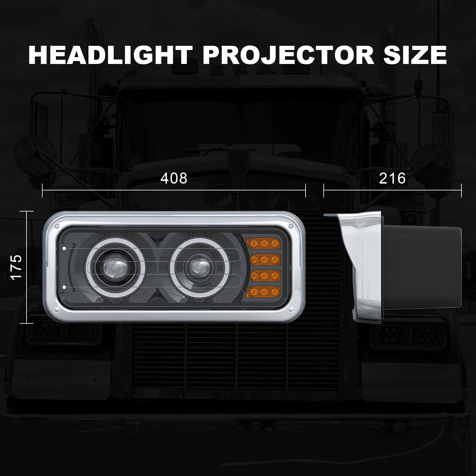 Chrome Plastic Dual Rectangular LED Headlight for Kenworth T600 T800 W900 Peterbilt 378 Trucks with Clear Lens faros de leds