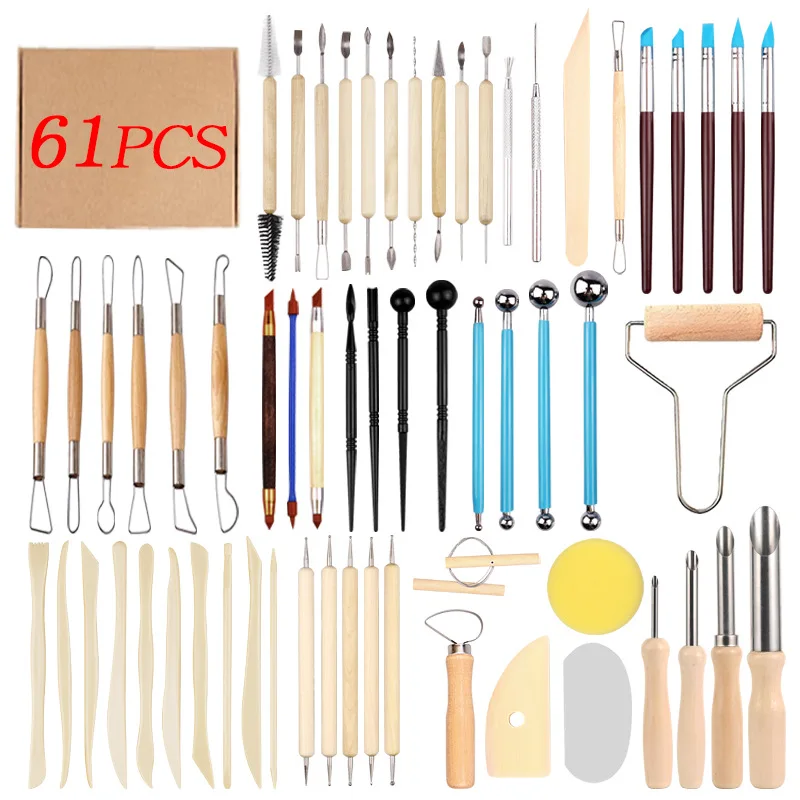 Custom 61Pcs Pottery Ceramic Tools & Polymer Clay Sculpting Tools Set for Pottery Modeling Clay Tools and Carving Air Dry Clay T