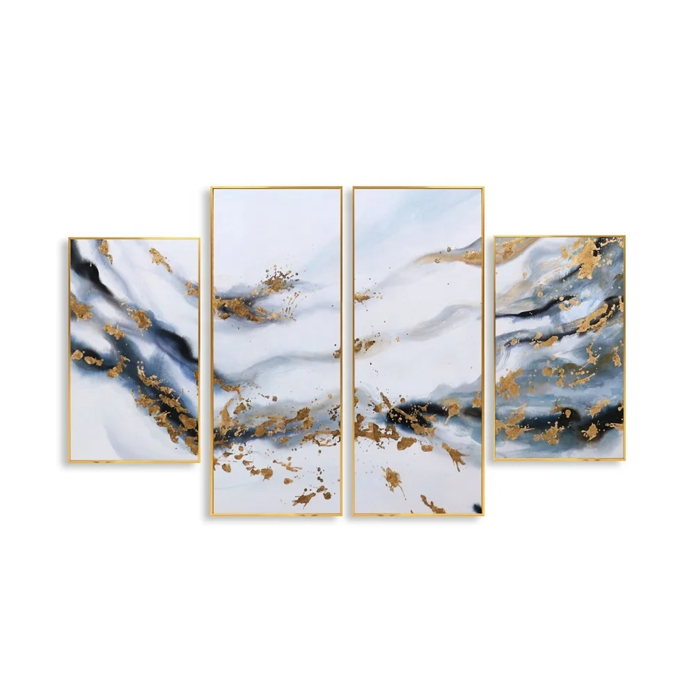4 Panel Hand Painted Oil Painting on Canvas for Living Room Decor Modern Abstract Texture Wall Painting