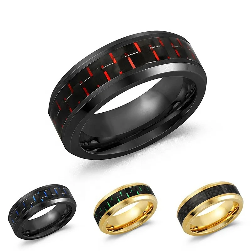 Fashion Characteristic 8mm Wedding Engagement Custom Stylish Circlet Tungsten Carbon Fiber Stainless Steel Men Jewelry Rings